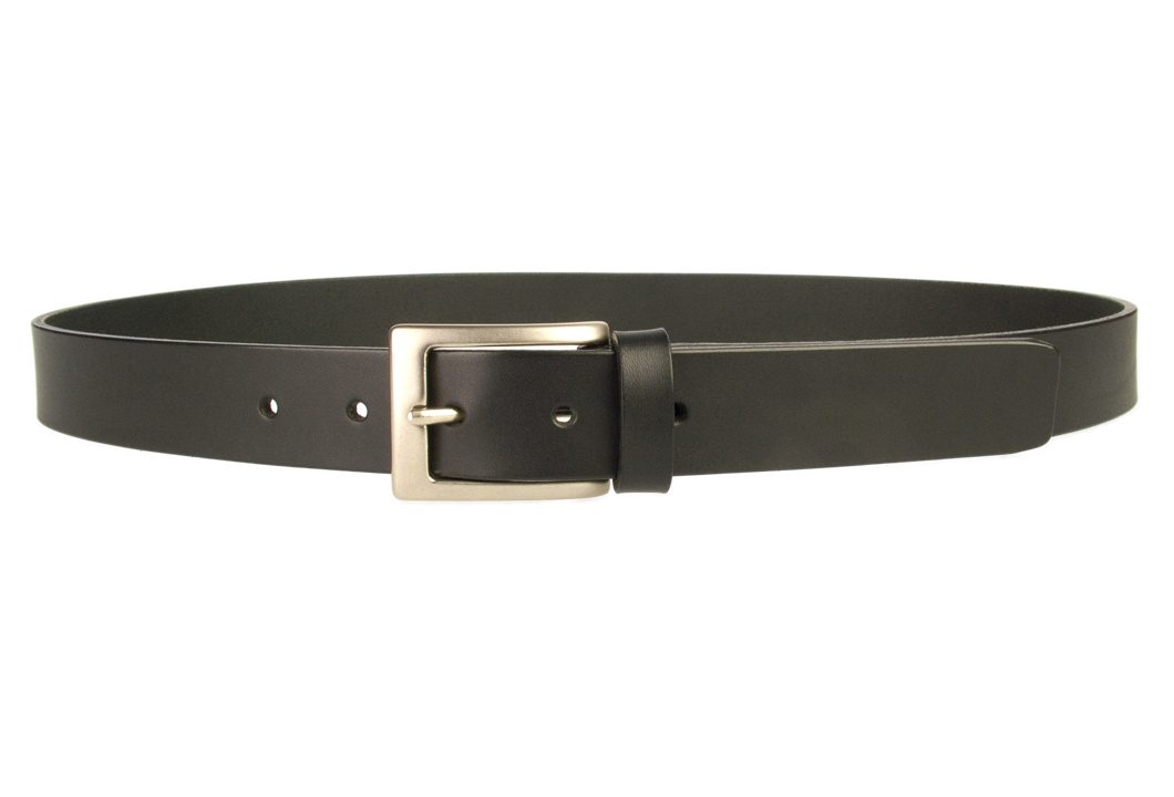 Mens Leather Belt Made in UK - Full Grain Leather | Black | 1 3/16" Wide | Hand Brushed Nickel Plated Buckle | Made In UK | Front Image