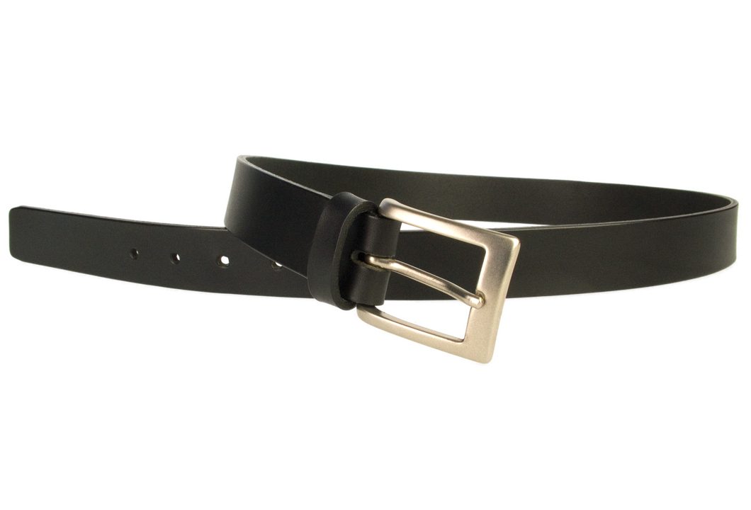 Mens Leather Belt Made in UK - Full Grain Leather | Black | 1 3/16" Wide | Hand Brushed Nickel Plated Buckle |Made In UK | Open Image 1