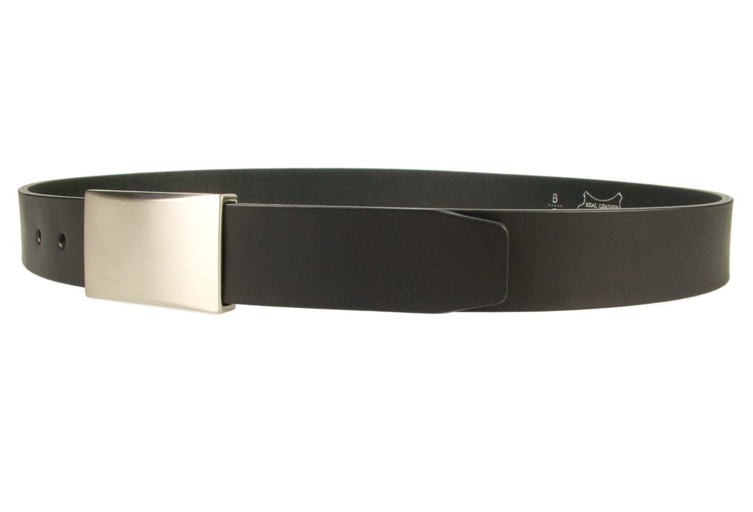 Mens leather belt with plaque buckle - color black
