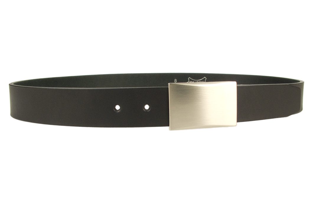 Mens leather belt with plaque buckle - color black