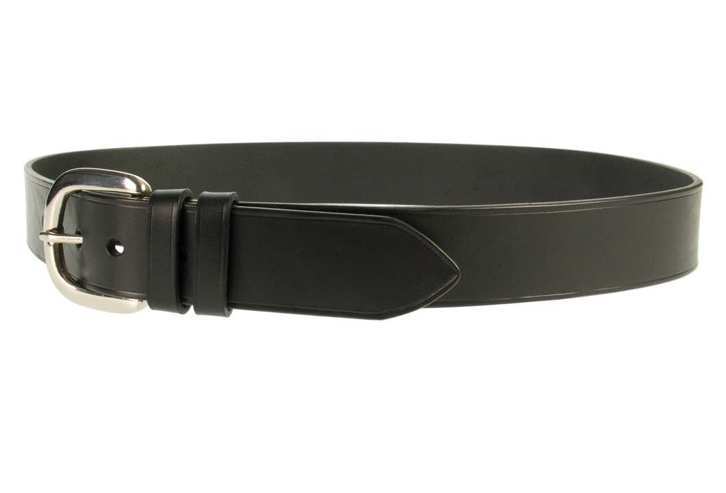 Hand Finished Leather Belt 1.5" Wide - UK Made - Black | 1 1/2" Wide | Two Fixed Keepers | Italian Full Grain Vegetable Tanned Leather | Solid Brass Buckle| Made In UK | Left Facing Image