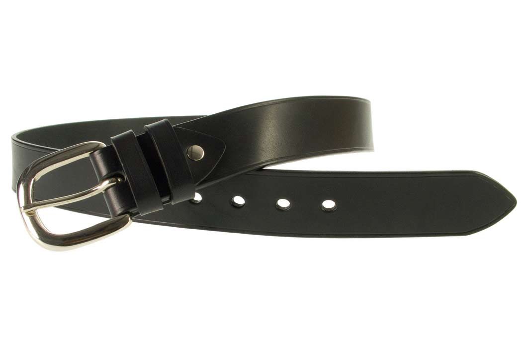 Hand Finished Leather Belt 1.5" Wide - UK Made - Black | 1 1/2" Wide | Two Fixed Keepers | Italian Full Grain Vegetable Tanned Leather | Solid Brass Buckle | Made In UK | Open Image 2