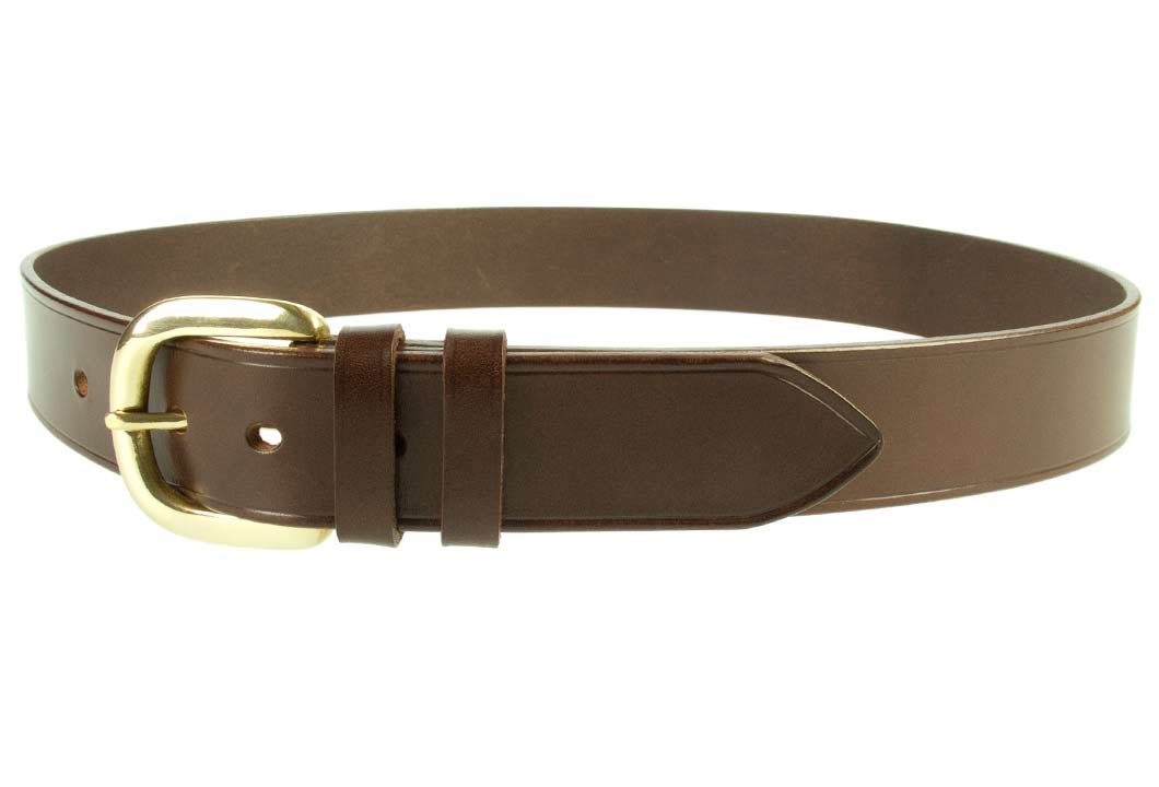 Hand Finished Leather Belt - Made In UK - Brown | 38mm Wide | Two Fixed Keepers | Italian Full Grain Vegetable Tanned Leather | Solid Brass Buckle| Made In UK | Left Facing Image