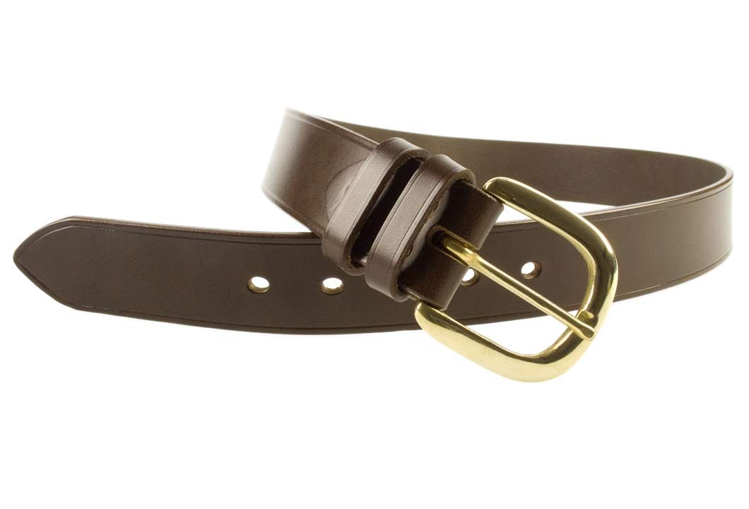 Hand Finished Leather Belt - Made In UK - Brown | 38mm Wide | Two Fixed Keepers | Italian Full Grain Vegetable Tanned Leather | Solid Brass Buckle| Made In UK | Open Image 2