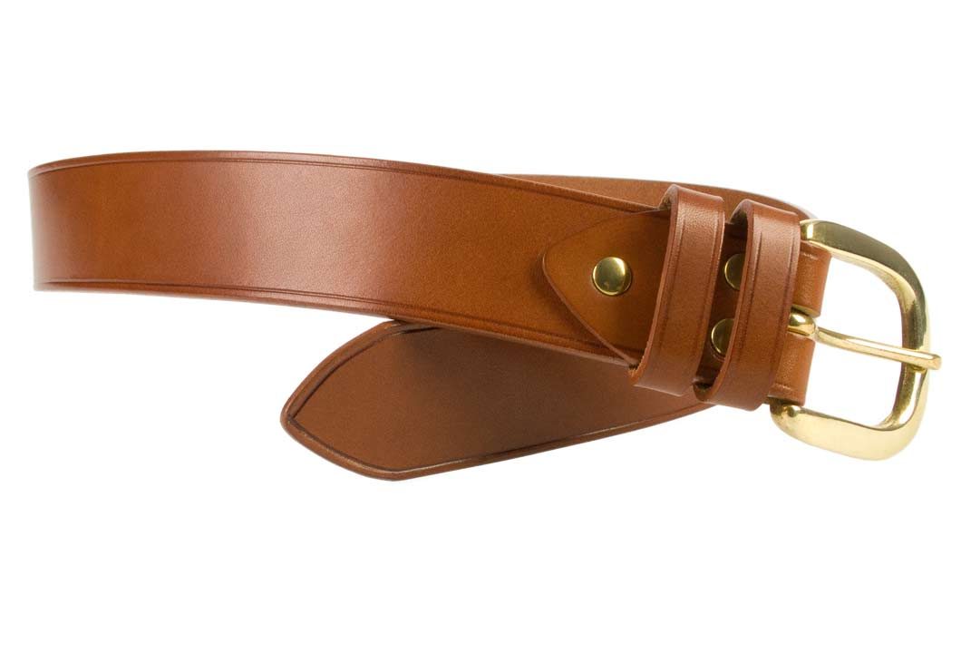Hand Finished Leather Belt - Made In UK - Tan | 48mm Wide | Two Fixed Keepers | Italian Full Grain Vegetable Tanned Leather | Solid Brass Buckle| Made In UK | Open Image 2