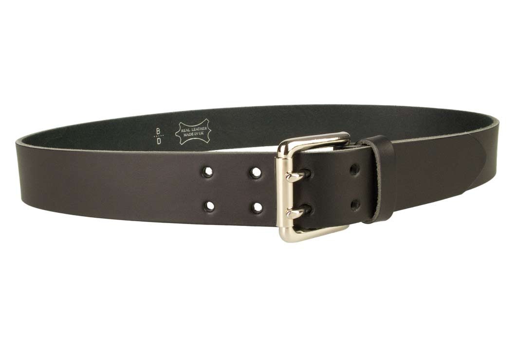 Jeans Belt - Double Prong Roller Buckle | Black | Nickel Plated Solid Brass Double Prong Roller Buckle | 39 cm Wide 1.5 inch | Italian Full Grain Vegetable Tanned Leather | Made In UK | Right Facing Image