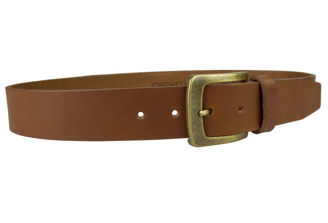 Tan Leather Jeans Belt | 40mm Wide | Italian Full Grain Vegetable Tanned Leather | Old Brass Look Buckle | Made In UK | Right Facing Image