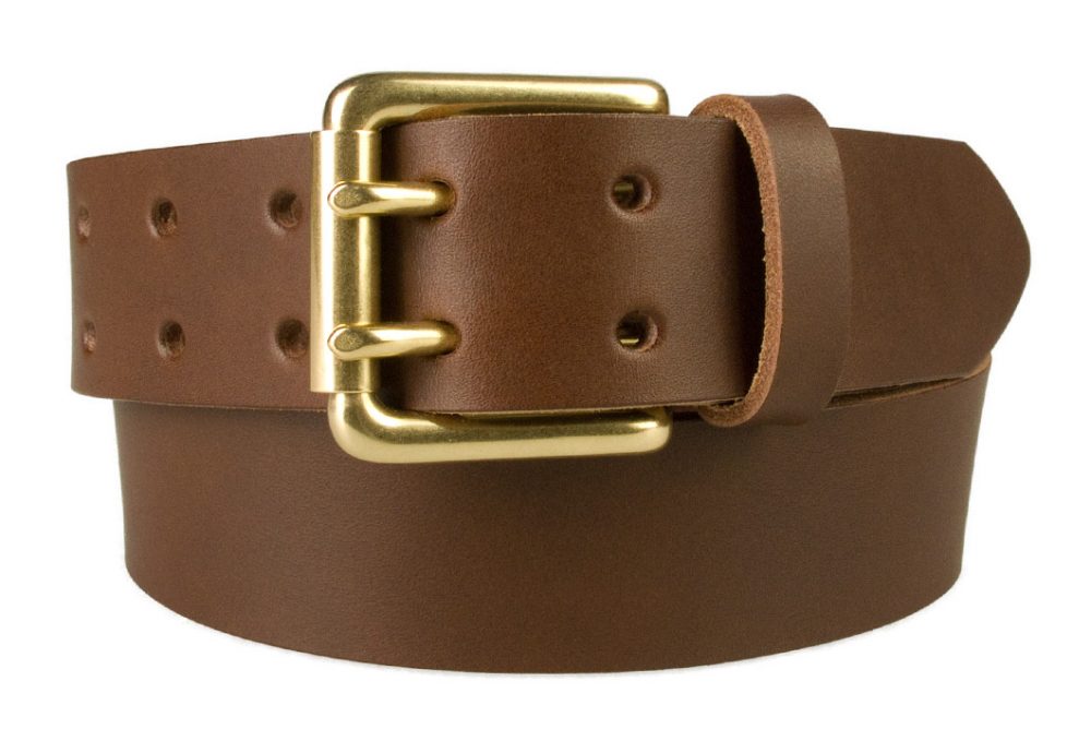 British Stitched Edge Brown Leather Belt 1 3/8 Inch Wide - BELT DESIGNS