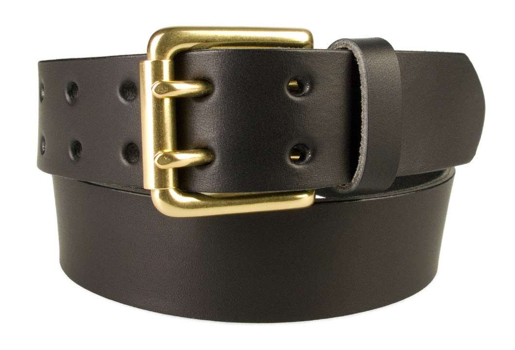 Grit leather belt with double metal loop