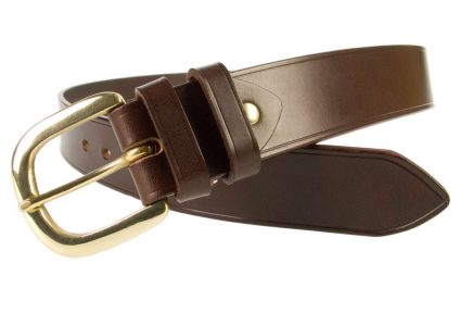 Hand Finished Leather Belt - Made In UK - Brown| 38mm Wide | Two Fixed Keepers | Italian Full Grain Vegetable Tanned Leather | Solid Brass Buckle| Made In UK | Open Image 1