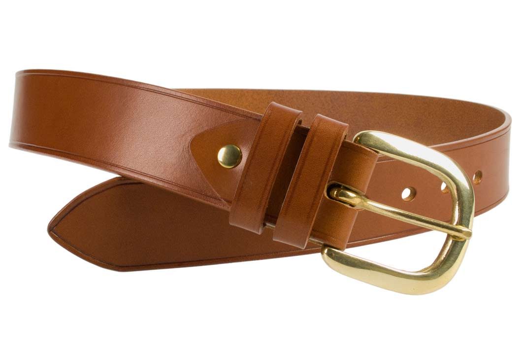 Hand Finished Leather Belt - Made In UK - Tan| 48mm Wide | Two Fixed Keepers | Italian Full Grain Vegetable Tanned Leather | Solid Brass Buckle| Made In UK | Open Image 1