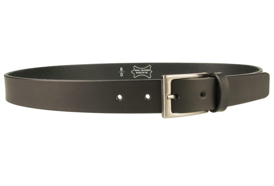 Mens Black Leather Belt With Gun Metal Buckle | Black | 30 mm Wide | |Made In UK | Right Facing Image