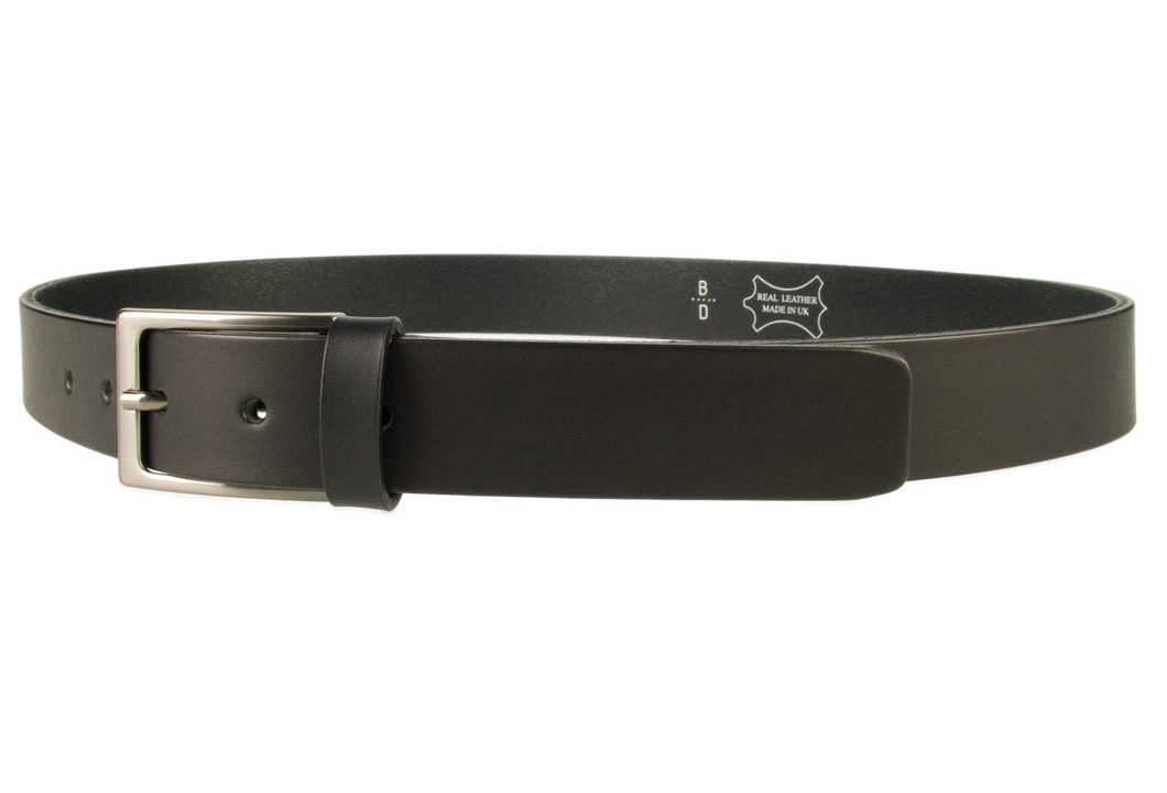 Mens Black Leather Belt With Gun Metal Buckle | Black | 30 mm Wide | |Made In UK | Left Facing Image