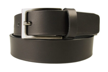 Mens Black Leather Belt With Gun Metal Buckle | Black | 30 mm Wide | |Made In UK | Front Rolled Image