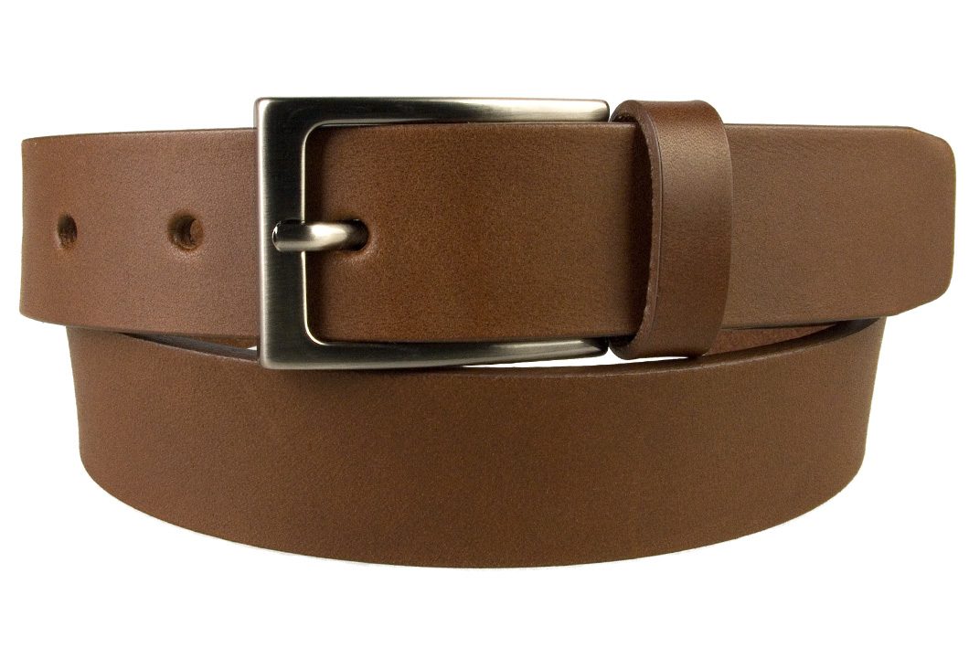 Mens Brown Leather Belt With Gun Metal Buckle, 30 mm Wide, Made In UK, Front Rolled Image