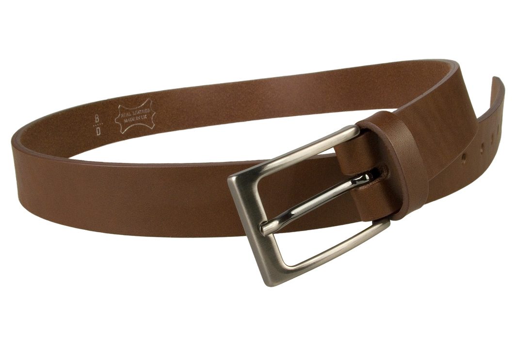 Mens Brown Leather Belt With Gun Metal Buckle, 30 mm Wide, Made In UK, Open Image 2
