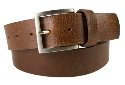 Two Tone Tan Italian Leather 1.5" Jeans Belt with Green Edging Two Tone Tan Italian Leather 1.5" Jeans Belt with Green Edging