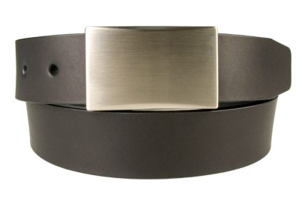 Mens leather belt with plaque buckle - Black