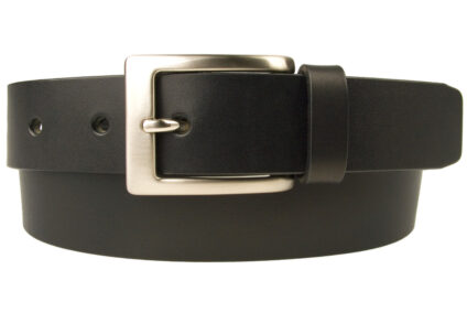 Mens Leather Belt Made in UK - Full Grain Leather | Black | 1 3/16" Wide | Hand Brushed Nickel Plated Buckle | Made In UK | Rolled Front View