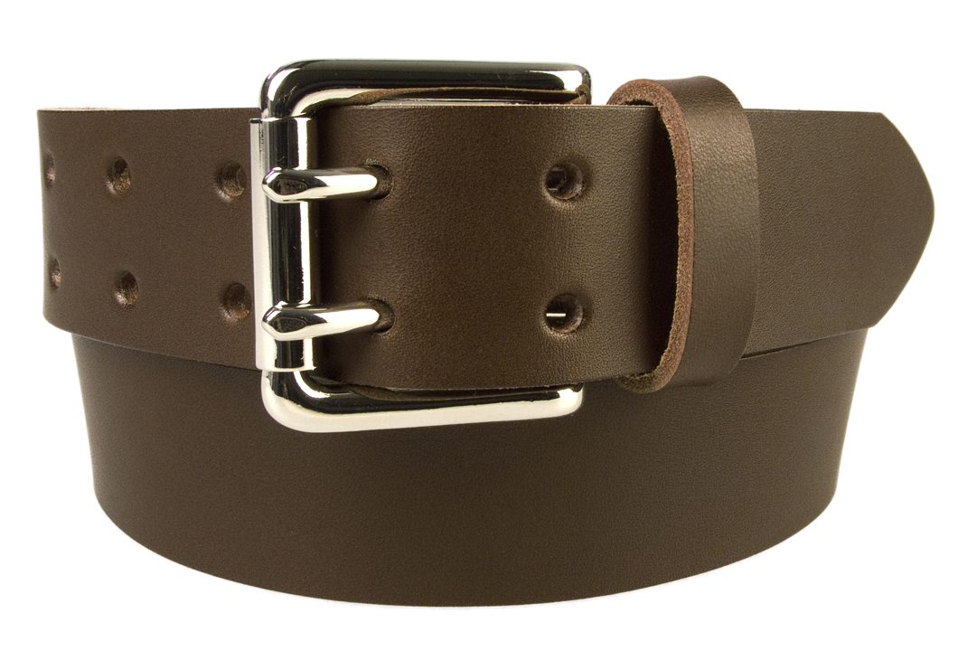 Double Prong Leather Jeans Belt - Dark Brown Made In UK