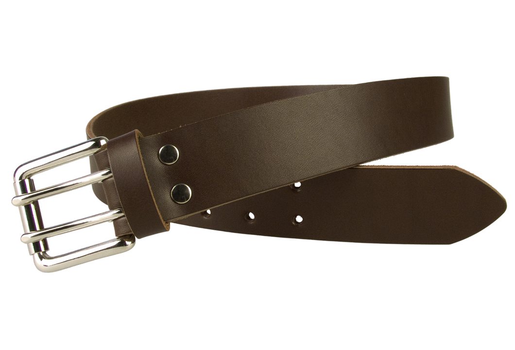 Double Prong Leather Jeans Belt - Dark Brown Made In UK