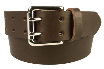 Double Prong Leather Jeans Belt - Dark Brown Made In UK