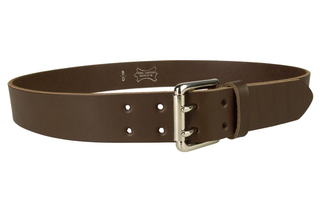 Double Prong Leather Jeans Belt - Dark Brown Made In UK