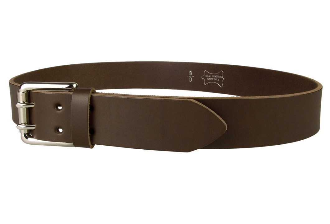 Double Prong Leather Jeans Belt - Dark Brown Made In UK