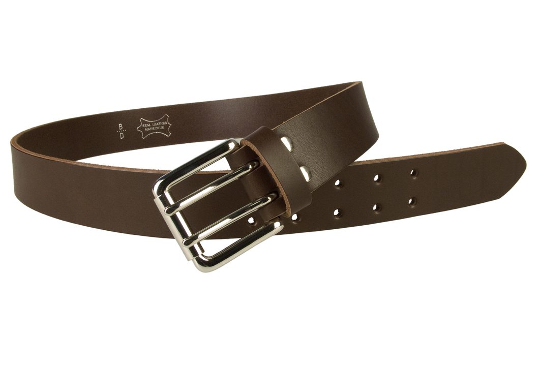 Double Prong Leather Jeans Belt - Dark Brown Made In UK