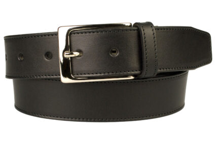 British Stitched Edge Black Leather Belt 1 3/8 Inch Wide