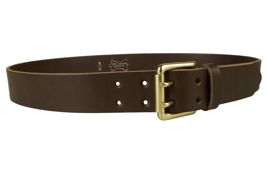 Dark Brown Jeans Belt With Solid Brass Buckle.A superior quality British made Dark Brown leather jeans belt with Solid Brass Buckle. Made with one single piece of Italian vegetable tanned leather along with Italian made double prong roller buckle. A smart addition to a pair of jeans or casual outfit. 1.5 Inch Wide. Full Grain Vegetable Tanned Leather. Approx 4mm thick.