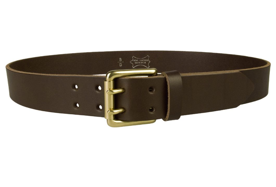 Dark Brown Jeans Belt With Solid Brass Buckle.A superior quality British made Dark Brown leather jeans belt with Solid Brass Buckle. Made with one single piece of Italian vegetable tanned leather along with Italian made double prong roller buckle. A smart addition to a pair of jeans or casual outfit. 1.5 Inch Wide. Full Grain Vegetable Tanned Leather. Approx 4mm thick.