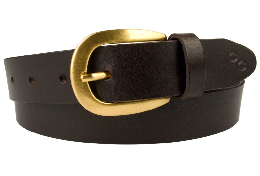 Dark Brown Leather Belt With Gold Buckle