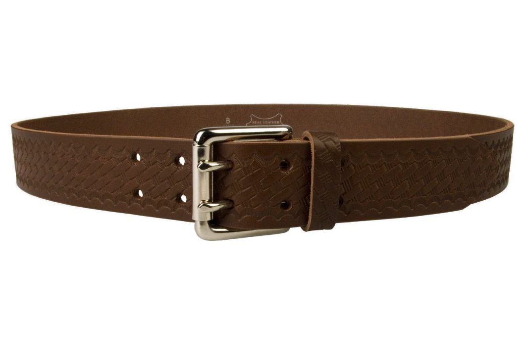 Brown Basket Weave Embossed Leather Duty Belt Made In UK