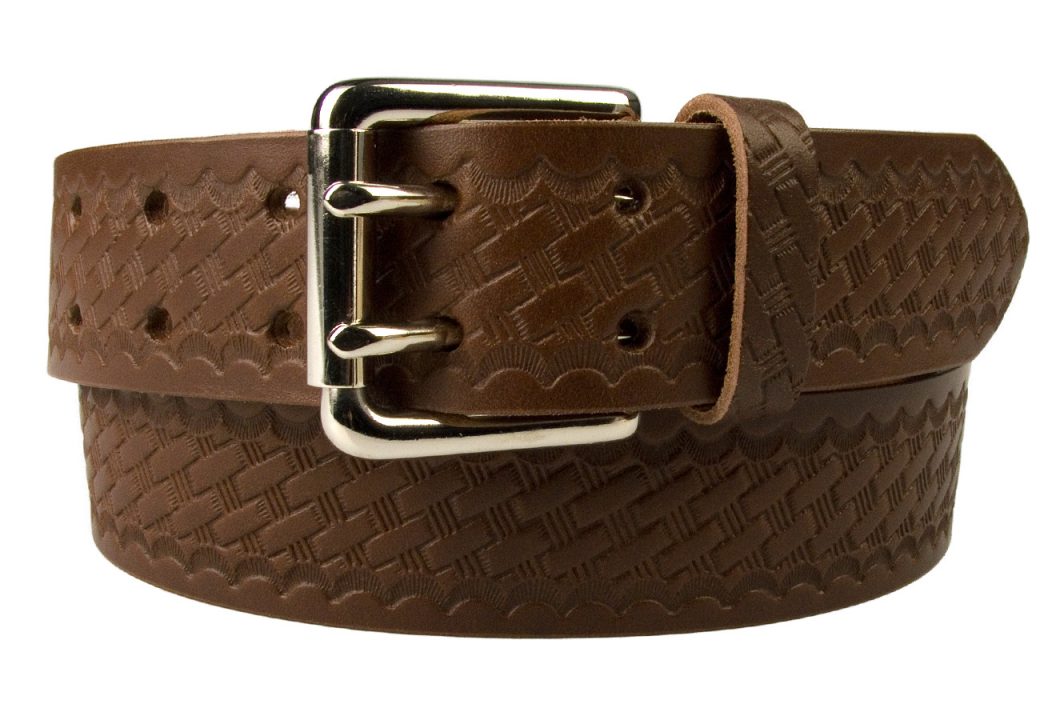 Brown Basket Weave Embossed Leather Duty Belt Made In UK