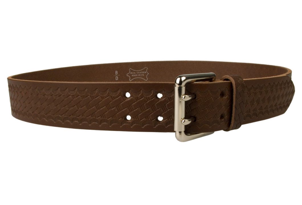 Brown Basket Weave Embossed Leather Duty Belt MADE IN UK - BELT DESIGNS