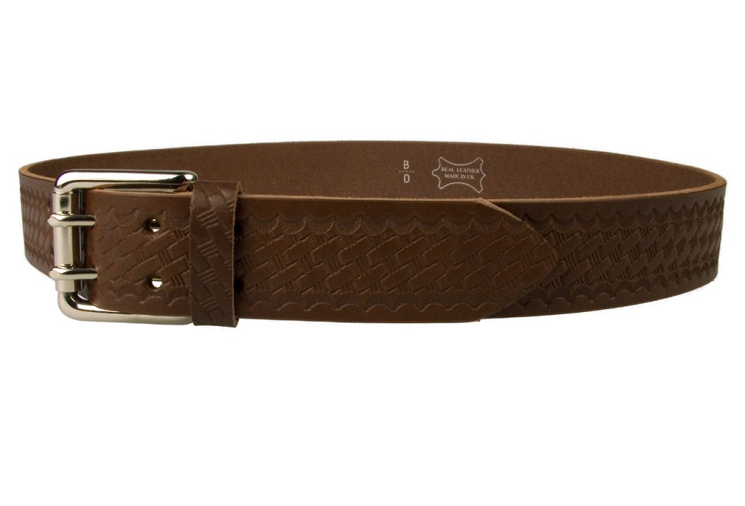 Brown Basket Weave Embossed Leather Duty Belt Made In UK