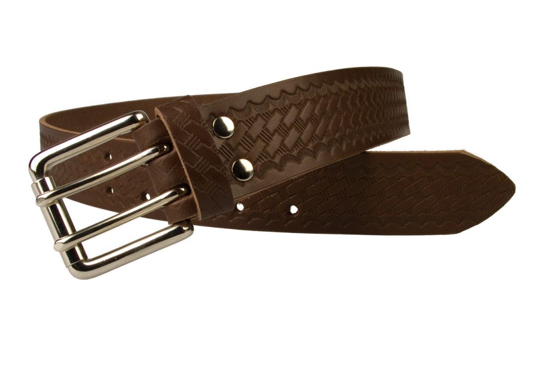 Brown Basket Weave Embossed Leather Duty Belt Made In UK