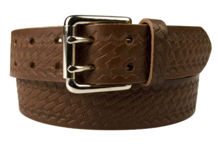 Brown Basket Weave Embossed Leather Duty Belt Made In UK