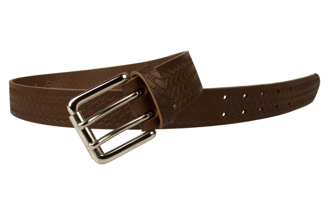 Brown Basket Weave Embossed Leather Duty Belt Made In UK