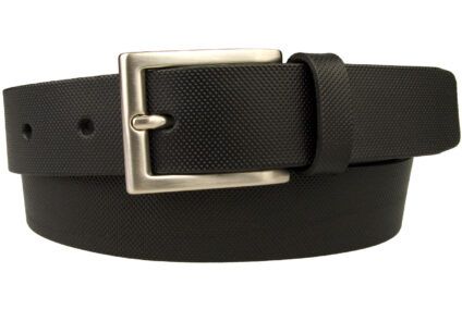 Engineering Knurl Pattern Belt. Black Leather Belt 1 3/16 inch (3cm) Wide Approx. Ideal For Suits and Smart Pants. Made with Italian Full Grain Vegetable Tanned Leather. Italian made hand brushed nickel plated buckle. Made In UK By British Craftsmen. Long Lasting 4mm thick leather.