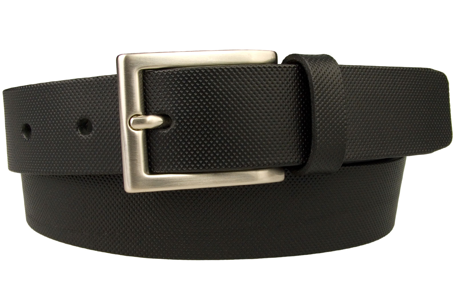 Engineering Knurl Pattern Belt. Black Leather Belt 1 3/16 inch (3cm) Wide Approx. Ideal For Suits and Smart Pants. Made with Italian Full Grain Vegetable Tanned Leather. Italian made hand brushed nickel plated buckle. Made In UK By British Craftsmen. Long Lasting 4mm thick leather.