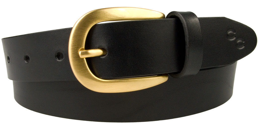 Black Leather Belt Hand Brushed Gold Buckle - BELT DESIGNS display picture 1