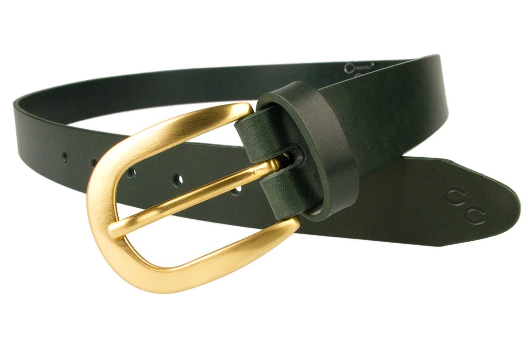 Womens Green Leather Belt Brushed Gold Buckle - Image 3