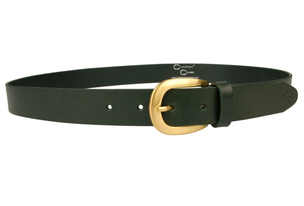 Womens Green Leather Belt Brushed Gold Buckle - Image 2