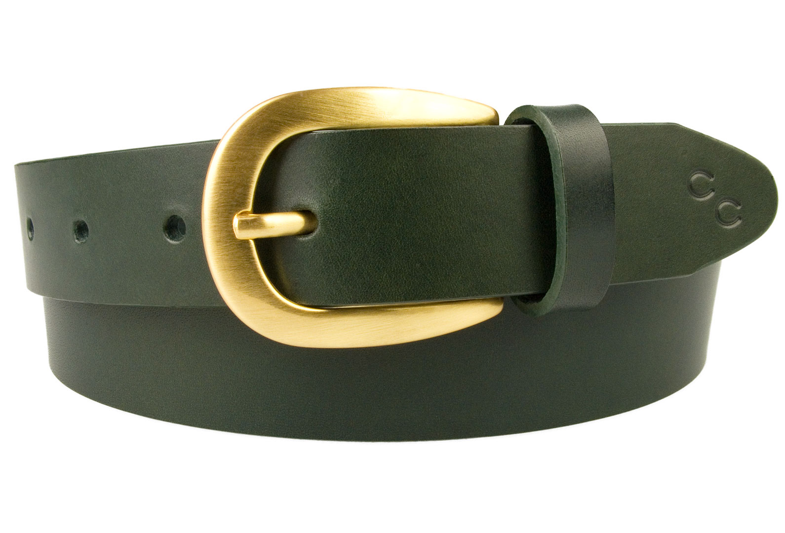 Womens Green Leather Belt Brushed Gold Buckle