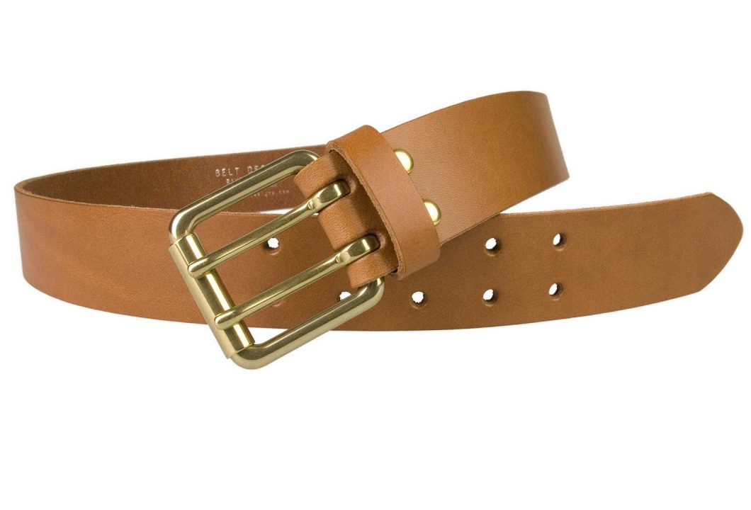 Light Tan Leather Jeans Belt With Solid Brass Buckle - BELT DESIGNS