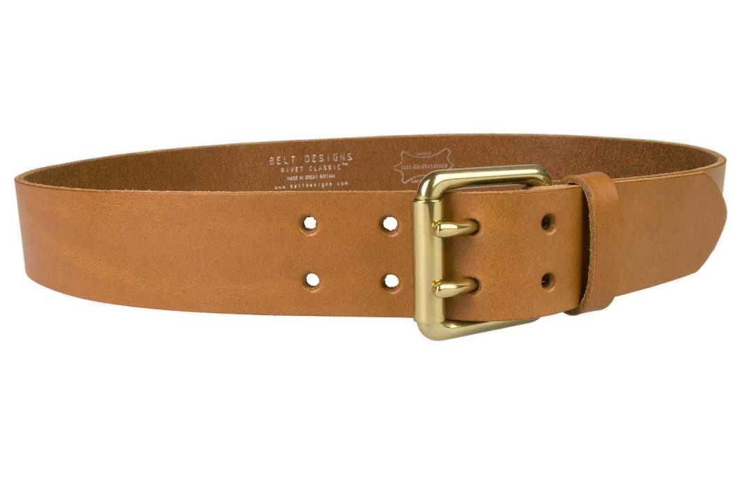 Light Tan Leather Jeans Belt With Solid Brass Buckle - BELT DESIGNS