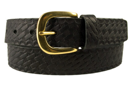 Mens Black Retro Vintage Look Leather Belt - Solid Brass Buckle