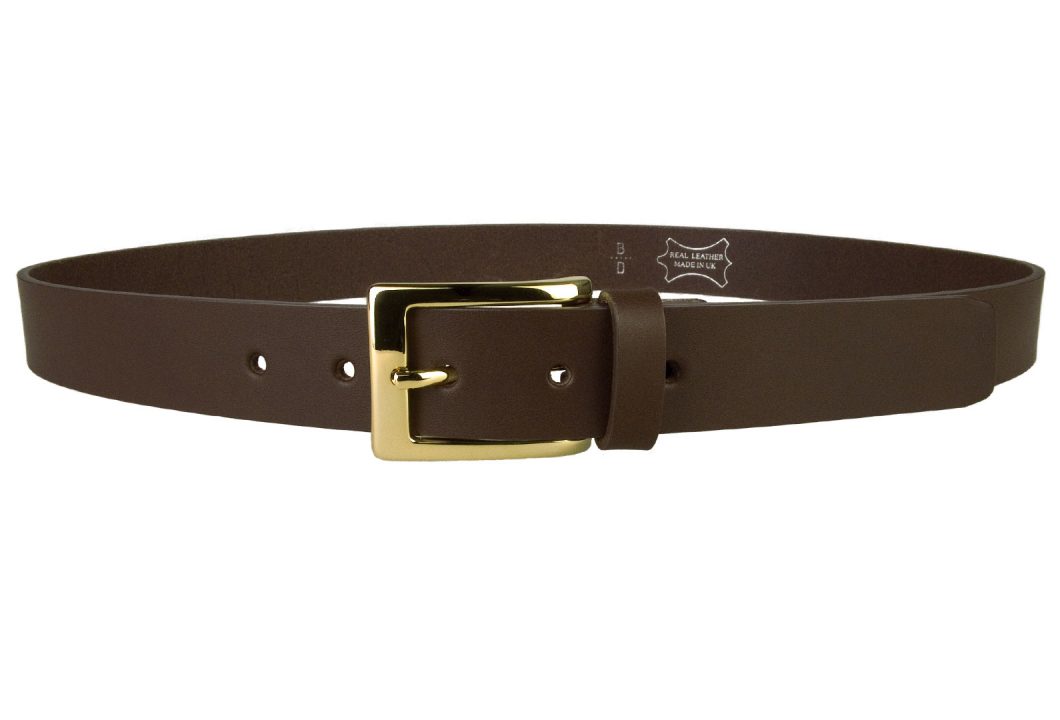 Mens Dark Brown Leather Belt With Gold Buckle - Image 4